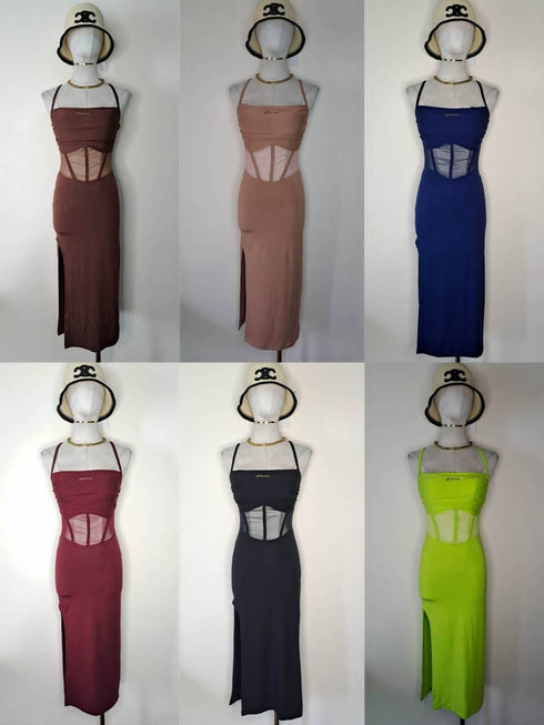 Simple Strap Fitted Lace See Through Slit Dress